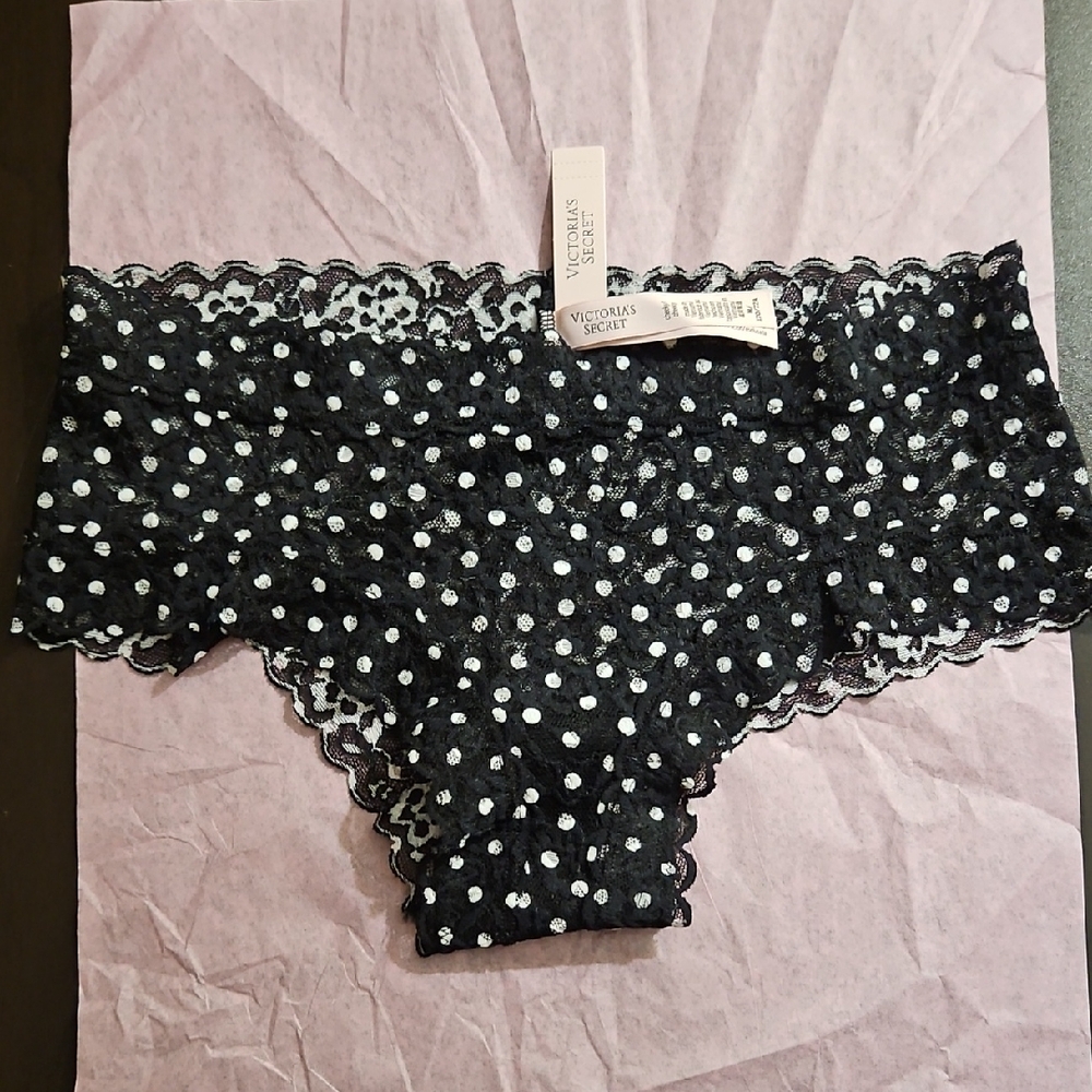 Victoria's Secret Black and White Lace Polka Dot Panty